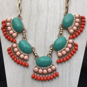JCrew Chandelier Green &Orange Statement Necklace